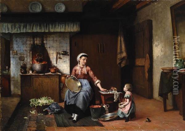 In The Kitchen Oil Painting - Sipke Kool