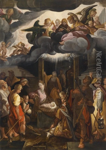 Die Anbetung Der Hirten Oil Painting - Jacopo dal Ponte Bassano