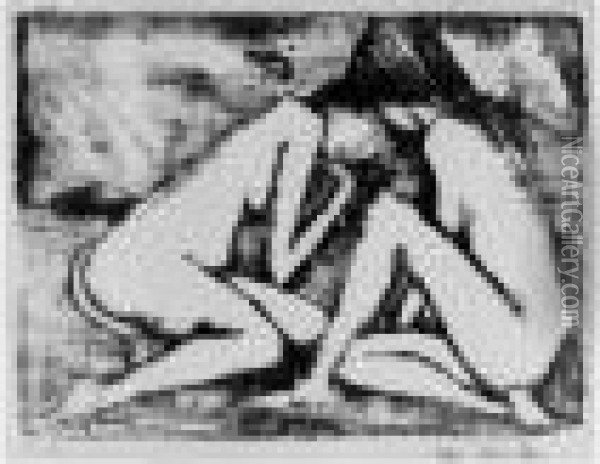 Zwei Sitzende Madchen Ii (karsch 147) Oil Painting - Otto Mueller