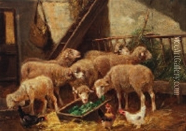 Stall Mit Schafen Und Huhnern Oil Painting - Gerard Johannes Bos