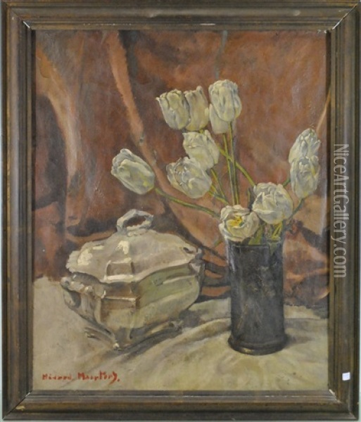 Nature Morte Aux Roses Blanches Oil Painting - Medard Maertens