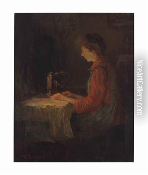 Woman Sewing Oil Painting - Arthur Clifton Goodwin