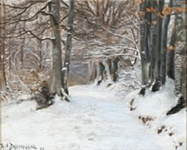 Footsteps In The Snow Oil Painting - Hans Andersen Brendekilde