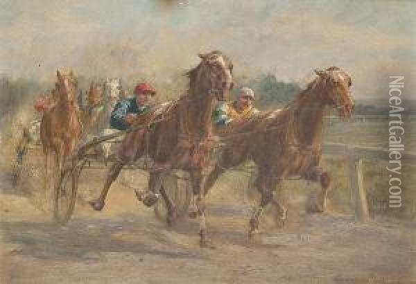 A Carriage Race Oil Painting - William Hounsom Byles