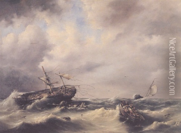 A Storm At Sea Oil Painting - Hermanus Koekkoek the Elder