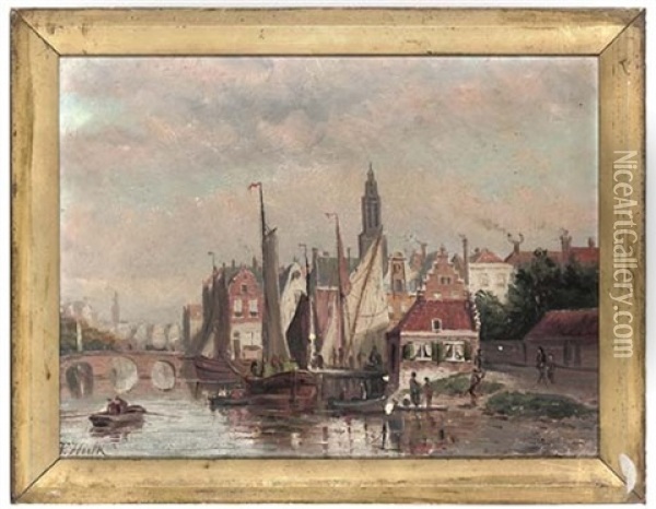 A Busy Dutch Harbour (+ The Fleet Preparing For Departure; Pair) Oil Painting - Johannes Frederik Hulk the Elder