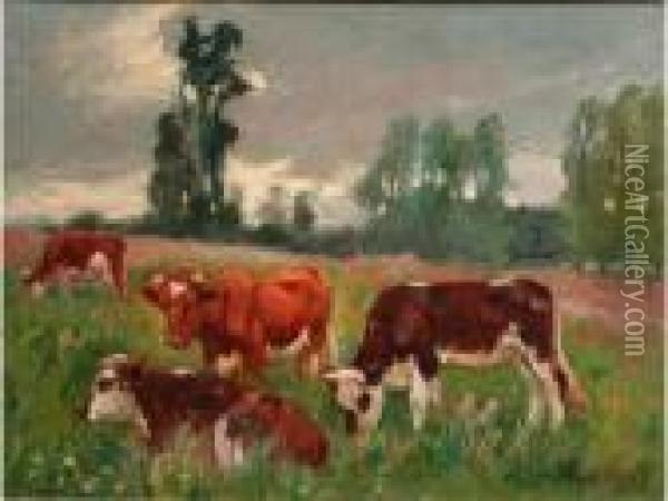 Vaches Au Pre Oil Painting - Raymond Louis Lecourt