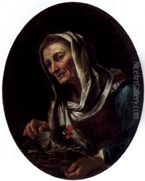 Vecchia Con Gallina In Un Cesto Oil Painting - Giuseppe Nogari