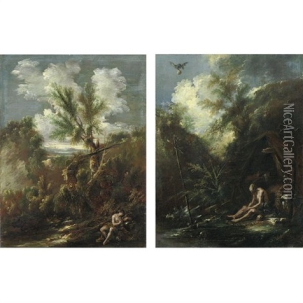 Paesaggio Con Maddalena Penitente (+ Paesaggio Con Santo Eremita, Smllr; Pair) Oil Painting - Alessandro Magnasco