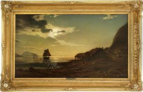 Kystlandskap Med Seilskute 1869 Oil Painting - Amaldus Clarin Nielsen