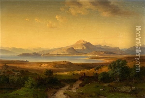 Italian Landscape Oil Painting - Ludwig Heinrich Theodor (Louis) Gurlitt