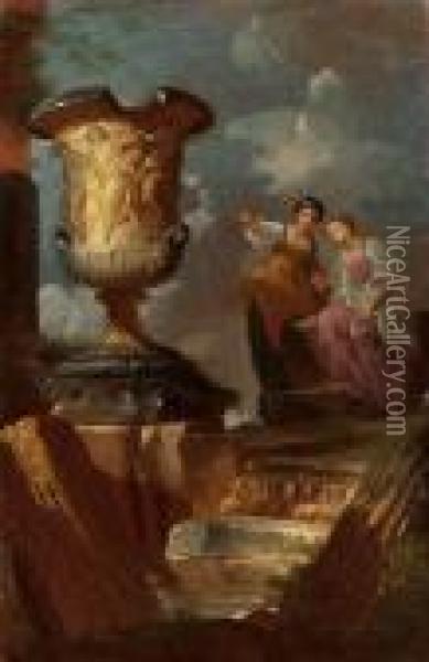 Capriccio Con Fanciulle Oil Painting - Hubert Robert