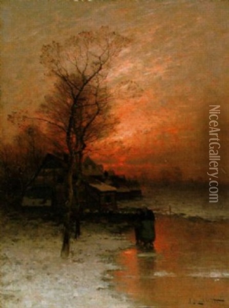Winterabend Auf Dem Eis Oil Painting - Johann Jungblut