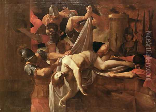 St Sebastian thrown by soldiers into Cloaca Maxima Oil Painting - Lodovico Carracci