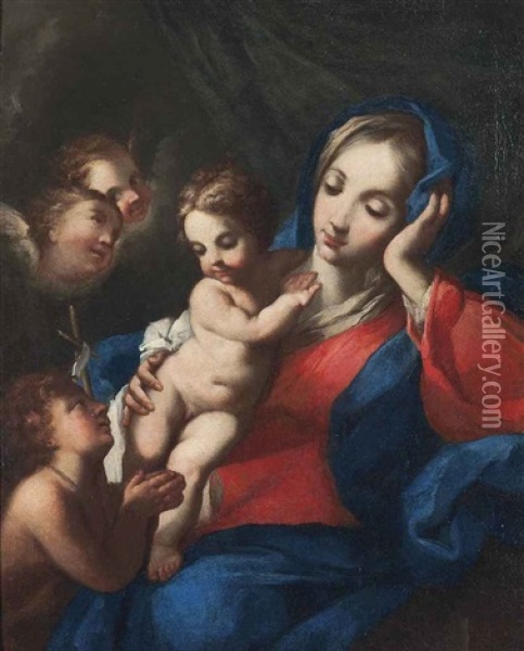 The Madonna And Child With The Infant Saint John The Baptist And Putti Oil Painting - Pierre Mignard the Elder
