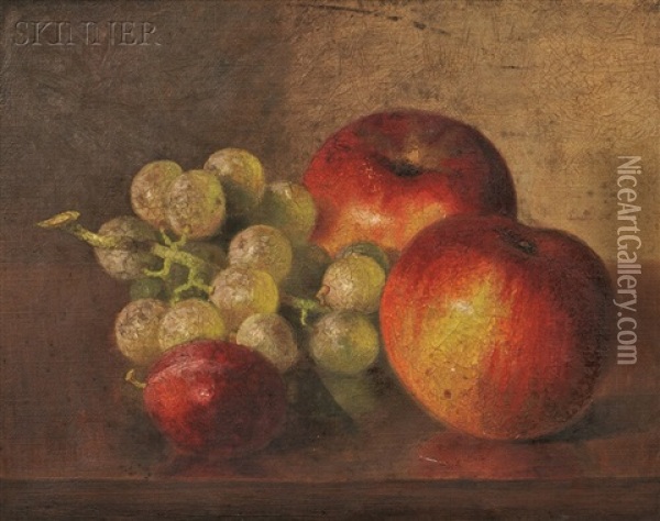 Still Life With Apples, Grapes, And Plum Oil Painting - Robert Spear Dunning