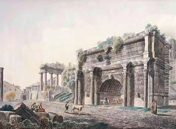 Rome, A View Of The Forum, With The Arch Of Septimus Severus Oil Painting - Franz Kaisermann