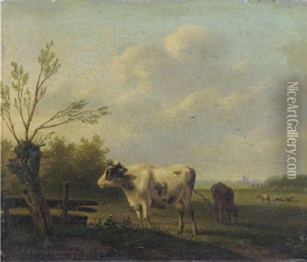 Cows In A Summer Meadow Oil Painting - Hendrik van de Sande Bakhuyzen