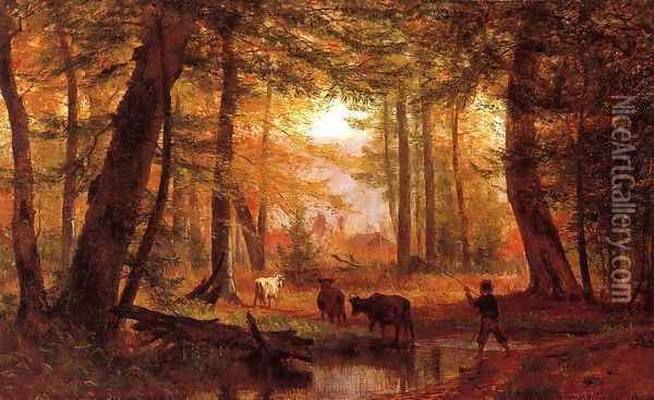 Crossing the Stream 1867 Oil Painting - Thomas Worthington Whittredge
