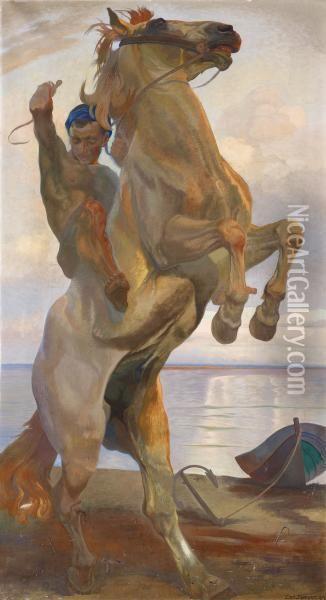 Cavalier On The Beach Oil Painting - Christian Speyer