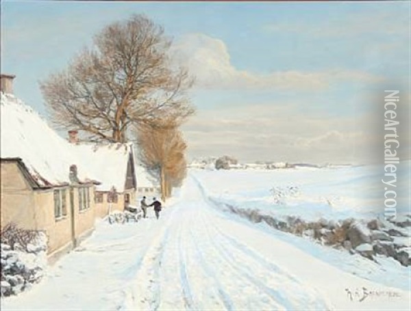 Winter Day. The Country Postman Is Visiting Oil Painting - Hans Andersen Brendekilde