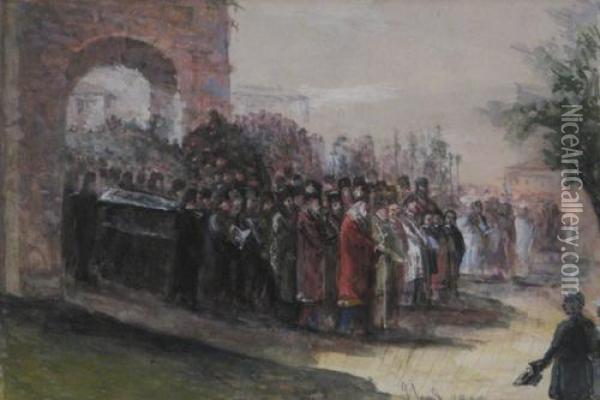 Religious Ceremony Oil Painting - Gheorghe Ioanid