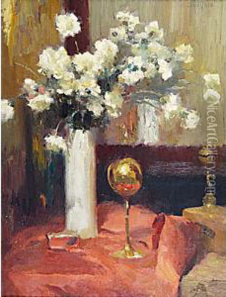 Fiori Nel Vaso Bianco Oil Painting - Gino F. Parin