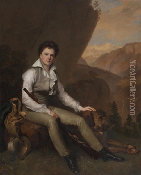Portrait Of John Campbell, 5th Earl And 2nd Marquess Of Breadalbane, Seated In A Mountainous Landscape Oil Painting - Firmin Massot