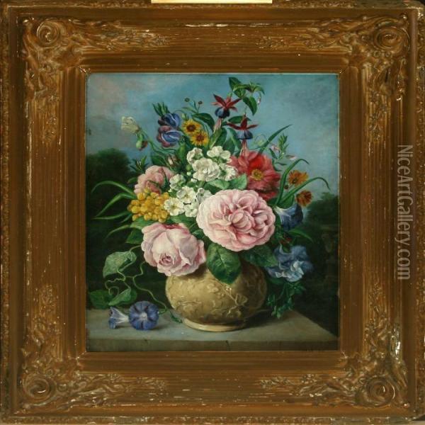Still Life With Flowers Oil Painting - Otto Didrik Ottesen