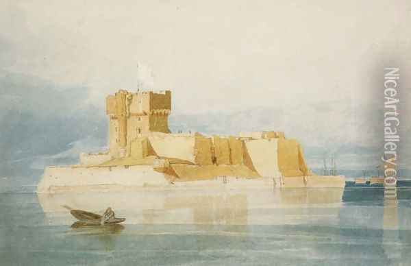 Fort St. Marcouf, near Quineville, in the Rade de la Hougue, Normandy, 1820 Oil Painting - John Sell Cotman