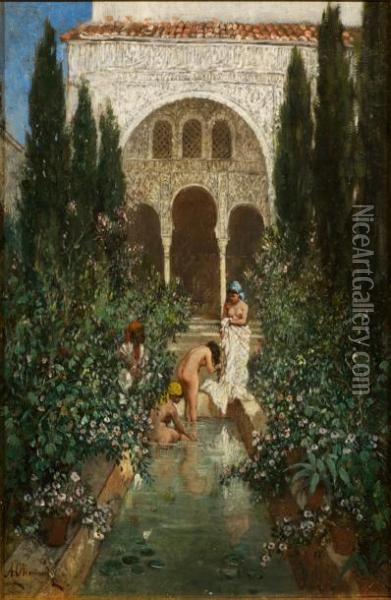 Baigneuses Dans Les Jardins Du Palais Oil Painting - Marc Alfred Chataud