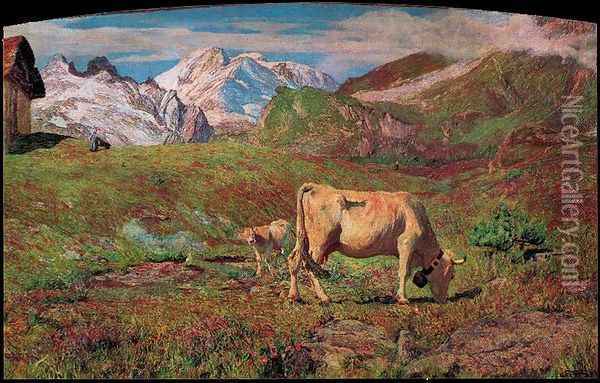 Pascoli Spring (Pascoli Alpine Spring) Oil Painting - Giovanni Segantini