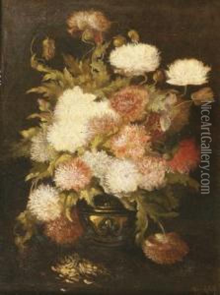 Bouquet De Dahlias Oil Painting - James J. Mcauliffe