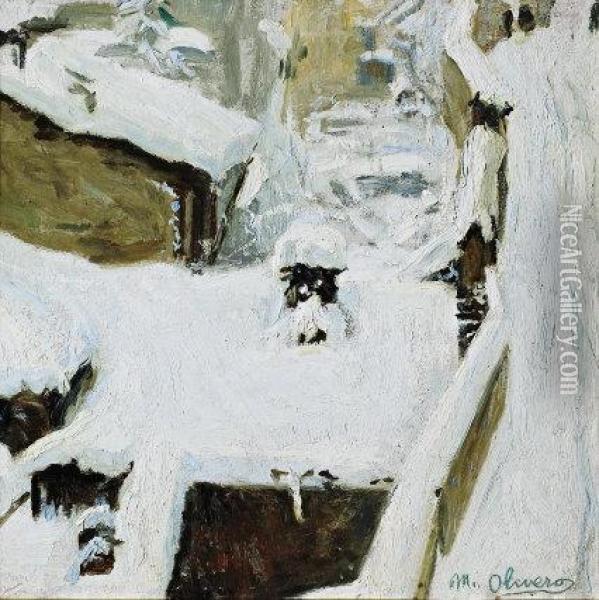 La Neve A Saluzzo Oil Painting - Matteo Olivero