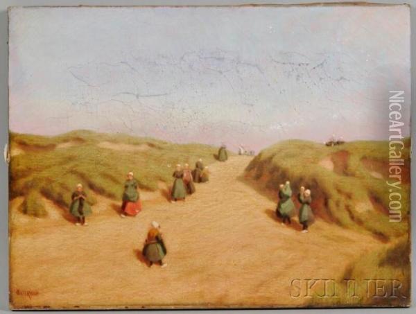 Bretagne Woman On The Dunes Oil Painting - Marcus Waterman