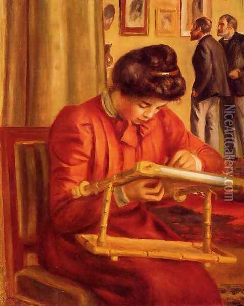 Christine Lerolle Embroidering Oil Painting - Pierre Auguste Renoir