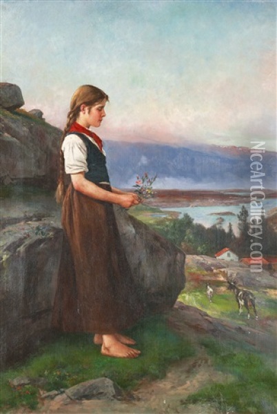 Saterjanta Med Blombukett Oil Painting - Axel Ender