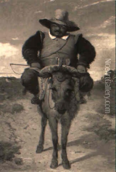 A Portrait Of Sancho Panza On His Donkey Oil Painting - Robert James Gordon