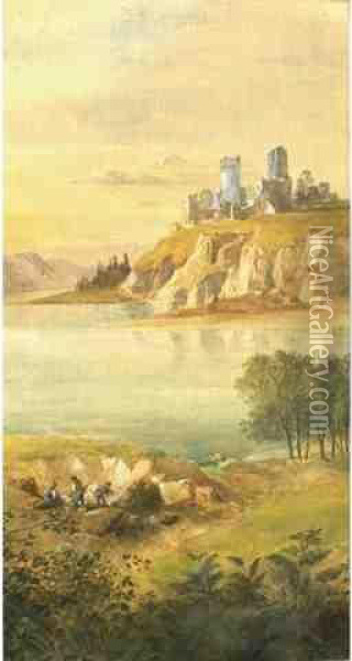 Le Grand Lac Aupres Du Chateau En Ruines Oil Painting - Maurice Levis