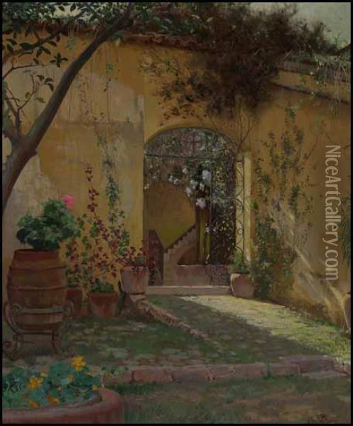 A Mexican Patio Oil Painting - Hermann Dudley Murphy