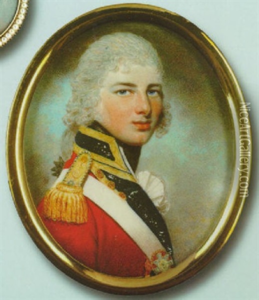James Alexander Duffe, With Powdered Hair En Queue, Wearing The Red Uniform Of The 3rd Regiment Of Foot Guards Oil Painting - John Downman