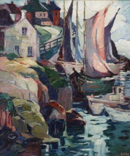 Moored For Safety Oil Painting - George Pearse Ennis