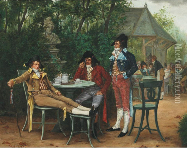 Bored Officers At A Tea Party Oil Painting - Charles Louis Kratke