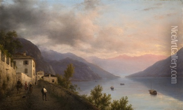 Veduta Del Lago Di Como Preso Da Griante Oil Painting - Giuseppe Canella I