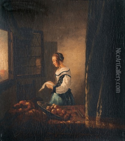 Das Brieflesende Madchen Am Offenen Fenster Oil Painting - Johannes Vermeer