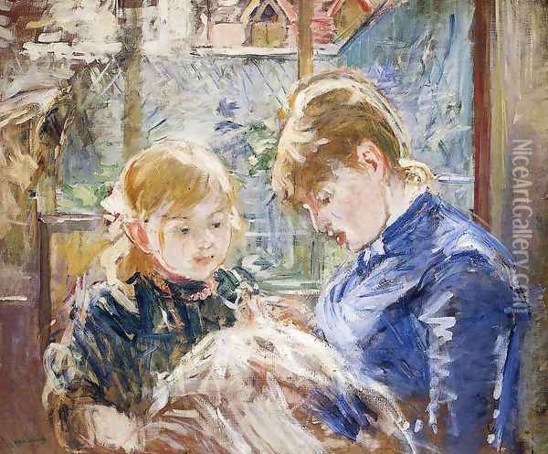 The Sewing Lesson Aka The Artists Daughter Julie With Her Nanny Oil Painting - Berthe Morisot