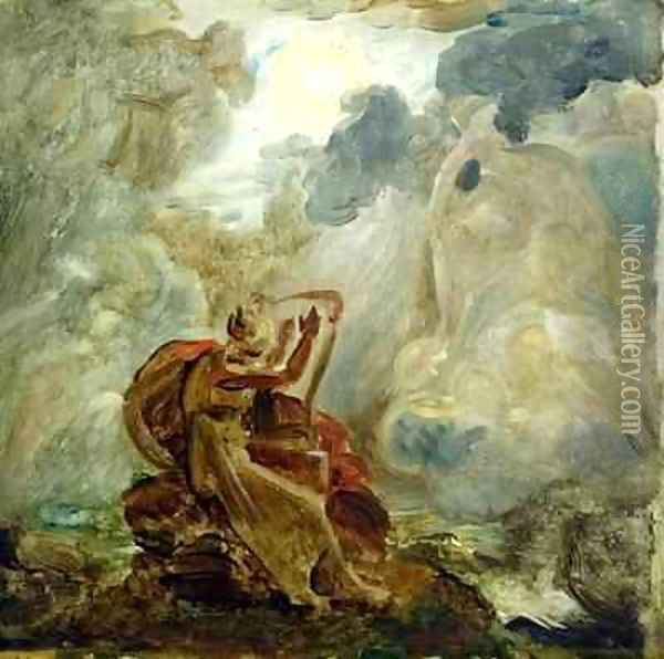 Ossian Conjures Up the Spirits with His Harp on the Banks of the River of Lora Oil Painting - Baron Francois Gerard