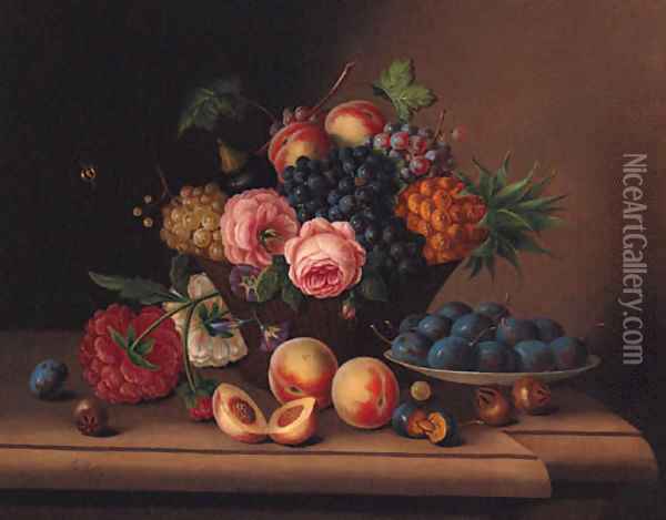 A Basket of Grapes Oil Painting - Georg Seitz