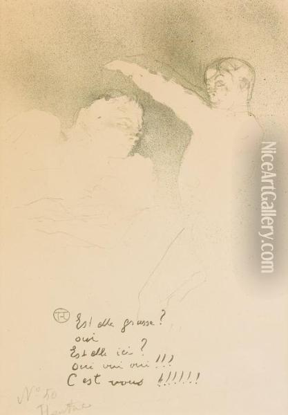 Mademoiselle Lender Et Brasseur Oil Painting - Henri De Toulouse-Lautrec
