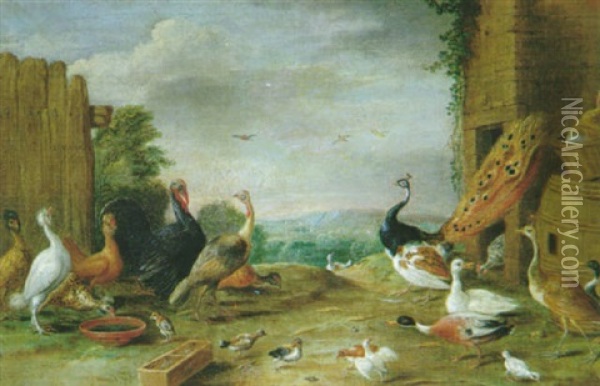 Geflugelhof Oil Painting - Jan van Kessel the Elder